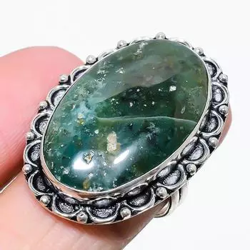 Индийский моховой агат драгоценный камень 925 стерлингового серебра ювелирное кольцо размер 8 z8y24 8 зелёный