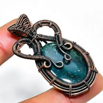 Индийский моховой агат драгоценный камень ручная работа медная проволочная подвеска 1.97 1.97 зелёный