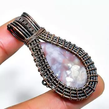 Индийский моховой агат драгоценный камень ручная работа медная проволочная подвеска 2.09 2.09 зелёный