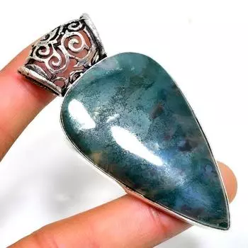 Индийский моховый агат, драгоценный камень 925, посеребренный кулон ручной работы, 2,72 дюйма 2.72 зелёный