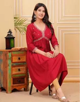 Индийский пакистанский топ-туника украшенная искусственным шелком анаркали курта женская праздничная одежда этническая курти S красный
