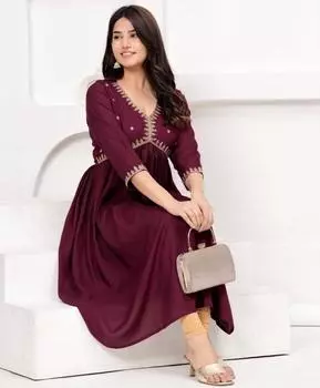 Индийский пакистанский топ-туника украшенная искусственным шелком анаркали курта женская праздничная одежда этническая курти S малиновый