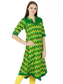 Индийский Печатный Болливуд Курта Женщины Этническая Курти Хлопок Топ Туника Платье 14 зелёный