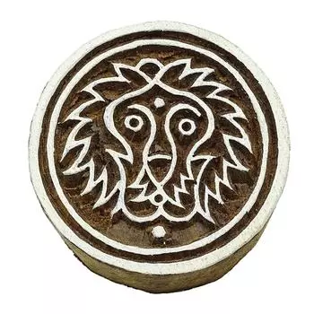 Индийский Ручной Резной Знак Зодиака Лев Деревянный Блок Печати Текстильный Штамп 2.2 Inches (D) коричневый