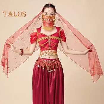 Индийский танец вуаль сетка с горячим тиснением цветы костюм реквизит взрослые дети многоразовые выступления фестивали вечеринки взрослый костюм вуаль G