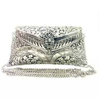Индийский винтажный латунный серебряный кошелек античный этнический клатч ручной работы женский металлический клатч сумка для вечеринки