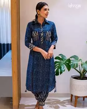 Индийский женский дизайнерский комплект брюк Pathani Kurta, праздничная одежда, топ, туника, платье-курти в стиле Болливуда M синий
