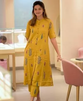 Индийский женский дизайнерский комплект Kurta Palazzo, женский топ Bollywood, туника, Kurti, праздничная одежда M жёлтый