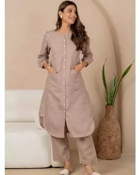 Индийский женский дизайнерский топ-туника курта брюки шнур комплект праздничная одежда Болливуд этнический курти M коричневый