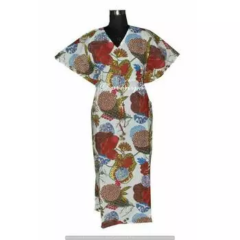 Индийское белое длинное хлопковое платье макси с фруктовым принтом в стиле хиппи, женское ночное платье-кафтан CKFTN-SCRN-FULL-BUYIT-024