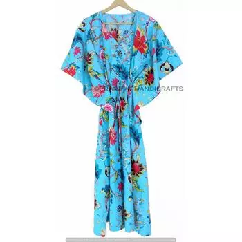 Индийское бирюзовое длинное хлопковое платье с цветочным принтом плюс макси женское платье-кафтан CKFTN-SCRN-FULL-BUYIT-050