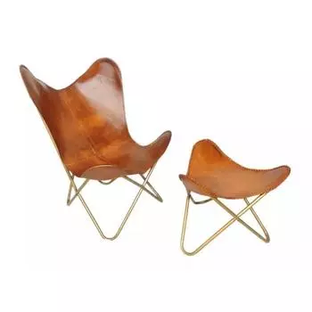 Индийское кожаное кресло-бабочка ручной работы с подставкой для ног