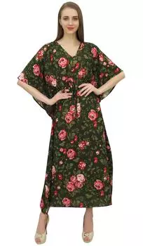 Индийское платье-кафтан Bimba, хлопковое зеленое макси-платье, женский кафтан 10 зелёный