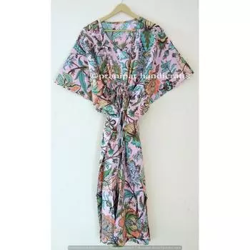 Индийское розовое длинное хлопковое платье больших размеров с цветочным принтом, макси-женское платье-кафтан CKFTN-SCRN-FULL-BUYIT-047