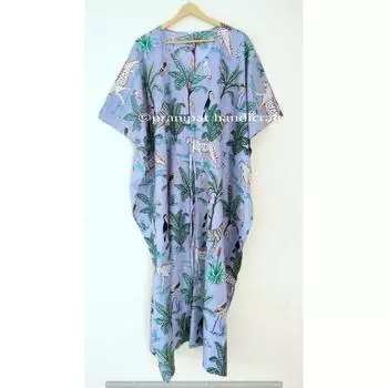 Индийское серое длинное хлопковое платье с животным принтом больших размеров, женское макси-кафтан, платье CKFTN-SCRN-FULL-BUYIT-045