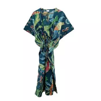 Индийское синее длинное хлопковое платье с принтом павлина плюс размер макси женское платье-кафтан CKFTN-SCRN-FULL-BUYIT-062