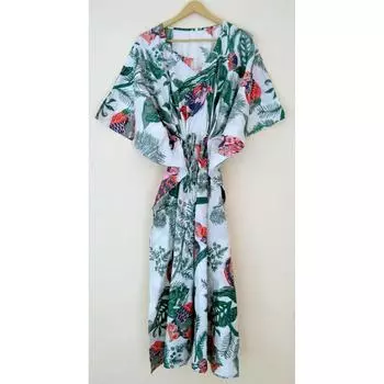 Индийское зеленое длинное платье-кафтан с принтом совы и птицы, большие размеры, макси, женское платье-кафтан CKFTN-SCRN-FULL-BUYIT-064