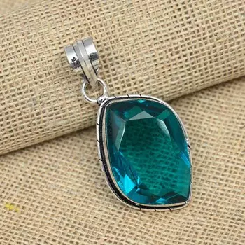 Индиколит Турмалин Драгоценный камень 925 Твердое серебро Ювелирные изделия Подвеска ручной работы 1.96 Inches синий