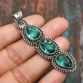 Индиколит турмалин драгоценный камень ручной работы из стерлингового серебра 925 пробы ювелирные изделия кулон враг для женщин 2.76 Inches зелёный
