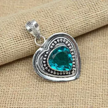 Индиколит Турмалин Драгоценный камень Стерлинговое серебро 925 пробы Ювелирные изделия ручной работы Подвеска в форме сердца 1.77 Inches синий