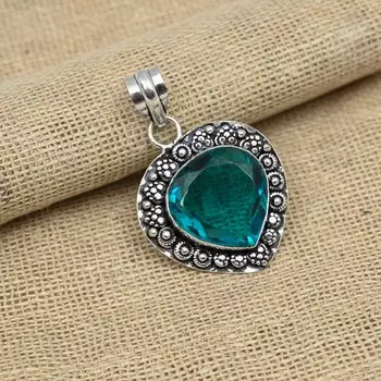 Индиколит Турмалин Драгоценный камень Твердый стерлингового серебра 925 ручной работы Рождественский подарок Подвеска Ювелирные изделия 1.77 Inches синий