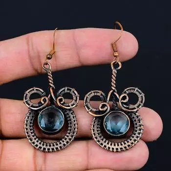 Индиколит, турмалин, драгоценный камень, ювелирные изделия ручной работы, серьги из чистой медной проволоки, обернутые серьгами 2.56 inches синий