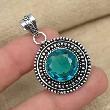 Индиколитовый турмалин 925 Твердый стерлинговый серебристый кулон ручной работы с драгоценным камнем для нее 1.65 Inches синий