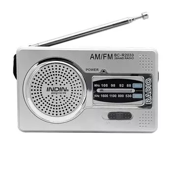 INDIN BC-R2033 Mini AM FM-радио 2-диапазонный радиоприемник Портативный карманный радиоприемник Встроенный динамик с серебряный