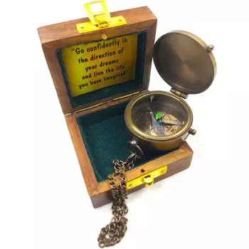 Индия Латунный карманный компас цепочка с деревянной коробкой Подарочный компас (коричневый)