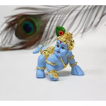 Индия Позолоченная Синяя Терракотовая Маленькая Идол Ладду Гопала для Приборной Панели Автомобиля Махан Чор Маленький Идол Кришны Мурти для Подарка Статуя Кришны