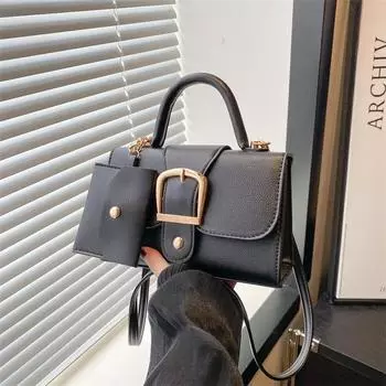 Индивидуальная красивая маленькая квадратная сумка в иностранном стиле 2024 года, новая простая ретро-сумка, модная женская сумка через плечо в иностранном стиле чёрный