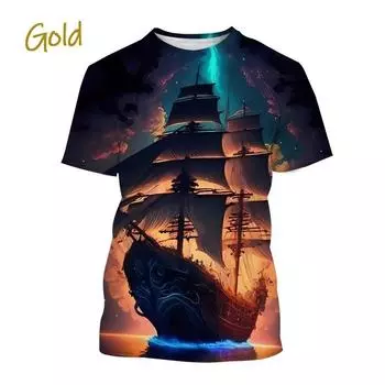 Индивидуальная крутая летняя футболка с 3D принтом «Пиратский корабль» и уличным стилем, с круглым вырезом и короткими рукавами, мужская и женская повседневная футболка S