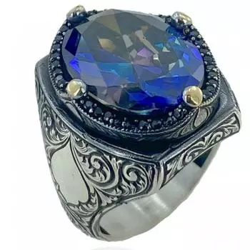Индивидуальная модель, гравировка, мистический топаз, драгоценный камень, ручная работа, серебро 925 пробы, мужские кольца для мужчин, аксессуары, ювелирные изделия