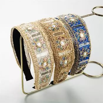 Индивидуальная повязка на голову с широкими краями, женские аксессуары для волос, ткань с вышивкой 13*15cm бежевый