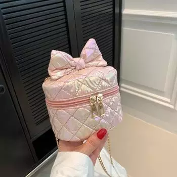 Индивидуальная тенденция текстура ромб повседневная сумка женская 2024 новая корейская версия зарубежного стиля бант сумка через плечо белый