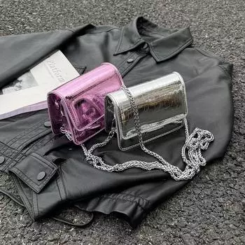 Индивидуальная женская сумка с рисунком крокодила из лакированной кожи, лазерная мода, иностранный стиль, цепочка, простая, маленькая, квадратная, универсальная, мини 13/10/6 серебряный