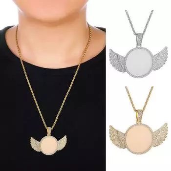 Индивидуальное фото ожерелье с крыльями ангела, фоторамка, ожерелье с подвеской в стиле хип-хоп для мужчин и женщин, подарки на день святого валентина и день рождения золотистый