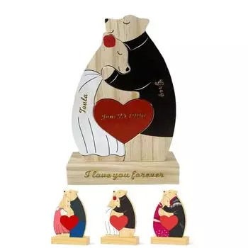 Индивидуальное изготовление Деревянная головоломка Настольный орнамент Бесплатная гравировка Персонализированная скульптура Индивидуальные имена для пары Свадебные подарки