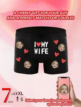 Индивидуальное мужское нижнее белье-боксеры с принтом в виде сердца, эластичное и мягкое, удобное, персонализированное нижнее белье, идеальный подарок для парня/мужа S чёрный