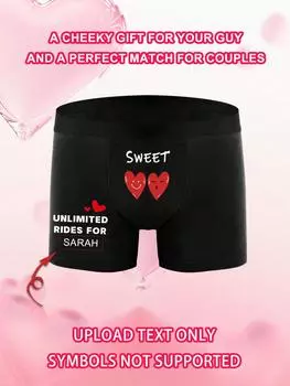 Индивидуальное мужское нижнее белье-боксеры с принтом в виде сердца, эластичное и мягкое, удобное, повседневное персонализированное нижнее белье, идеальный подарок для парня/мужа S чёрный