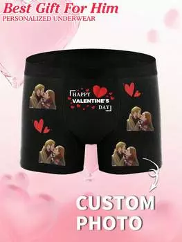 Индивидуальное мужское нижнее белье-боксеры с принтом в виде сердца, эластичное и мягкое, удобное, повседневное персонализированное нижнее белье, идеальный подарок для парня/мужа S чёрный