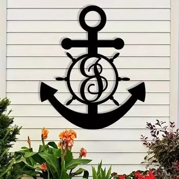 Индивидуальное настенное искусство в виде буквы «Якорь» из металла — универсальное, не требующее электричества, элегантное украшение для дома и подарков, идеально подходит для использования в помещении и на улице светло-серый