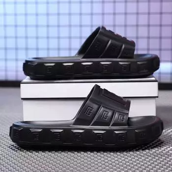 Индивидуальное пространство для ходьбы, новые повседневные тапочки с толстым дном для пары, одно слово, нескользящие, легкие и классные тапочки 40/41 чёрный