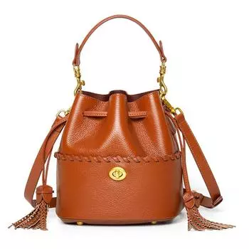 Индивидуальное ведро из воловьей кожи с головой, сумка через плечо на одно плечо, модная сумка на шнурке, женская сумка из натуральной кожи 21cm чёрный