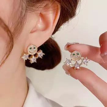 Индивидуальность, мода, улыбающееся лицо, серьги с пентаграммой, женские иглы из серебра 925 пробы, милые, крутые, легкие и роскошные серьги