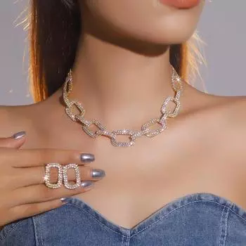 Индивидуальность преувеличенная супер вспышка полная бриллиантовая цепь ожерелье серьги комплект, хип-хоп стиль ожерелье серьги оптом