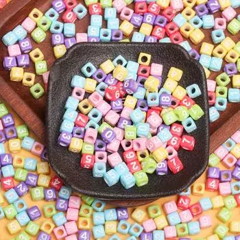 Индивидуальность Ручная работа 5,5 мм Браслет Кубические бусины Брелок Акриловые цифры Квадратные украшения Изготовление россыпью Бусины Красочные Модные DIY Бисероплетение Аксессуары