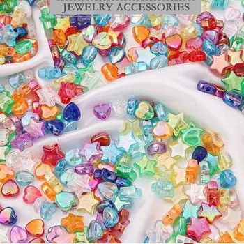 Индивидуальные акриловые 10 мм ярких цветов, свободные бусины в форме сердца, ожерелье, браслет, кулон, 50 шт., аксессуары для рукоделия, звезды, сделай сам, ювелирные аксессуары, цвет AB Heart/Multicolor/50pcs