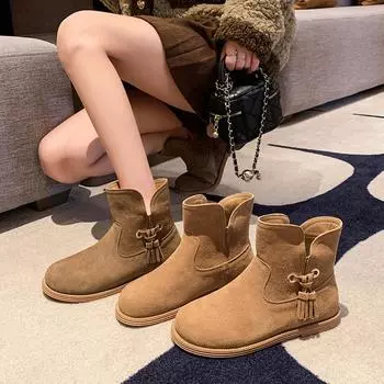 Индивидуальные ботинки для женщин с кисточками в стиле ретро, уличные короткие ботинки в стиле вестерн с круглым носком и толстым каблуком 35