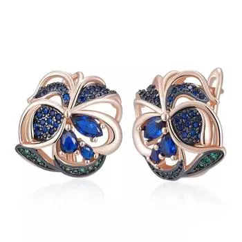Индивидуальные черные серьги-цветы с синим и зеленым цирконием для женщин, роскошные винтажные серьги золотого цвета, свадебная вечеринка, бижутерия